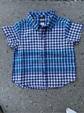 Tea Collection Blue and White Plaid Short-Sleeve Button Shirt